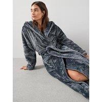 V By Very Wellsoft Longline Hooded Dressing Gown - Charcoal