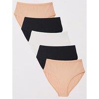 Everyday 5Pk Plain Cotton Full High Waisted Briefs - Multi