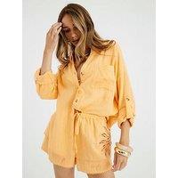 River Island Sun Embellished Oversized Beach Shirt - Orange