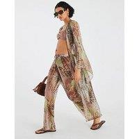 River Island Animal Print Plisse Kaftan - Khaki