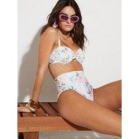 River Island Floral High Waist Brief - Cream