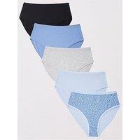 Everyday 5Pk Cotton Plain And Printed Full High Waisted Briefs - Multi
