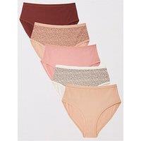 Everyday 5Pk Cotton Plain And Printed Full High Waisted Briefs