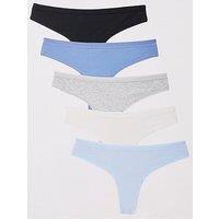 Everyday 5Pk Plain Cotton Thongs - Multi