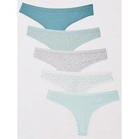 Everyday 5Pk Cotton Plain And Printed Thongs - Multi