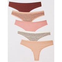 Everyday 5Pk Cotton Plain And Printed Thongs - Multi
