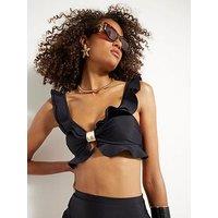 River Island Frill Scuba High Apex Bikini - Black