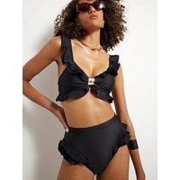 River Island Frill Scuba High Waist Brief - Black