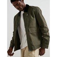 Very Man Canvas Barn Jacket With Cord Collar - Khaki