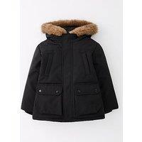V By Very Boys Faux Fur Trim Hooded Parka - Black