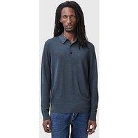 Allsaints Mode Merino Long Sleeve Knitted Polo Shirt - Blue