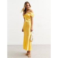 New Look Light Yellow Bardot Satin Maxi Dress