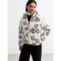 New Look White Daisy Print Borg Jacket