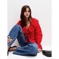 New Look K Benny Broderie Frill Tie Long Sleeve Blouse - Red