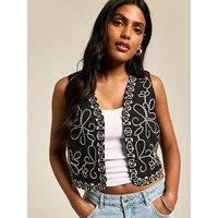 New Look Floral Embroidered Waistcoat - Black