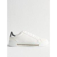 New Look White Faux Leather DiamantÉ Trim Trainers