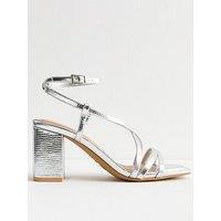 New Look Faux Leather Block Heel Multi Strap Sandals - Silver