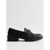 New Look Faux Leather Chunky Disc Strap Penny Loafers - Black