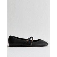 New Look Wide Fit Black Faux Leather Ballet Flats