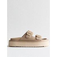 New Look Light Brown Faux Leather Flatform Sandals
