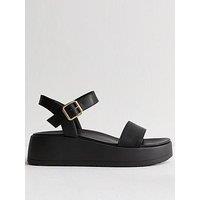 New Look Grained Faux Leather Flatform Sandals - Black