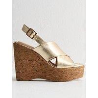 New Look Faux Leather Cork Wedge Sandals - Gold