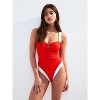 New Look Red Contrast Trim Ring Front Swimsuit