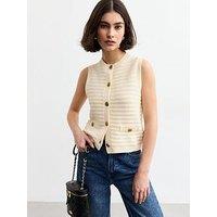 New Look Cream Textured Knit Button Up Vest