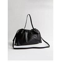New Look Pebbled Faux Leather Drawstring Hobo Bag - Black