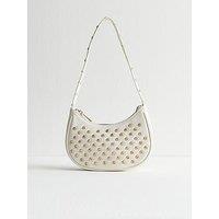 New Look White Diamant&Eacute; Stud Shoulder Bag