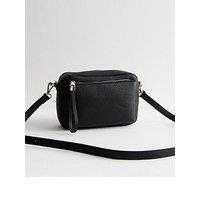 New Look Black Grained Faux Leather Crossbody Bag - Black