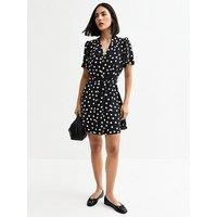 New Look Black Polka Dot Mini Shirt Dress