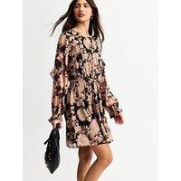 New Look Black Floral Print Chiffon Mini Dress