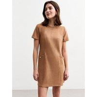 New Look Tan Faux Suede Mini Shift Dress