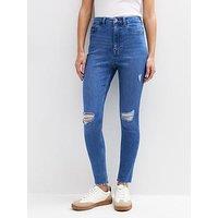 New Look Blue Ripped Hallie Skinny Jeans