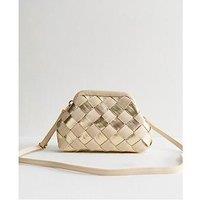 New Look Metallic Weave Pouch Clutch - Cream