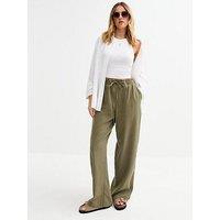 New Look Linen Blend Drawstring Waist Trousers - Khaki