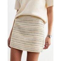 New Look Striped Boucle A Line Mini Skirt - Cream