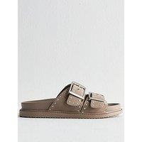 New Look Faux Suede Studded Sandals - Light Brown
