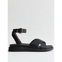 New Look Wide Fit Faux Leather Crossover Strap Sandals - Black