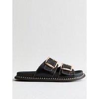 New Look Black Faux Leather Whipstitched Sole Sandals