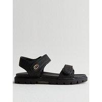 New Look Faux Leather Raffia Strap Sandals - Black