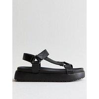 New Look Black Faux Leather Harness Strap Platform Sandals