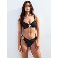 New Look Black Floral Detail Bikini Top