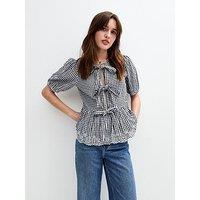 New Look Black Gingham Tie Front Short Sleeve Shirt