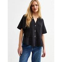 New Look Drop Hem Muslin Top - Black