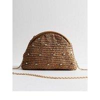New Look Rhodes Raffia Slouch Clutch - Stone
