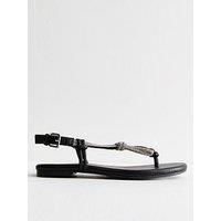 New Look Black Faux Leather Diamante Embellished Sandals