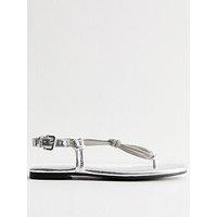 New Look Faux Leather Diamante Embellished Sandals - Silver