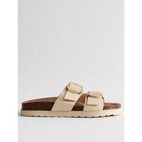 New Look Faux Leather Buckled Strap Sandals - Cream